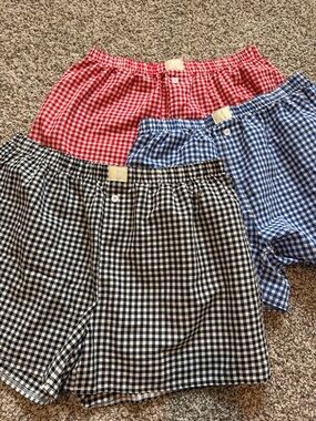 Gingham Boxer Shorts Trio - Black, Red & Blue